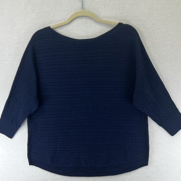 Market & Spruce Pullover Sweater XL Navy Boatneck 3/4 Sleeves Horizontal Knit - Picture 3 of 7